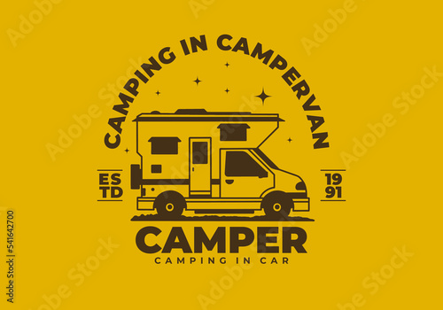 Vintage art illustration of a camper van