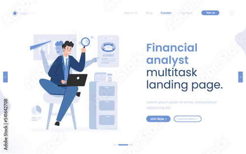 Financial analyst with multitasking concept illustration on landing page