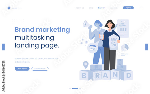 Brand marketing with multitasking concept illustration on landing page