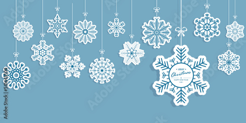 hanging snow star greetings banner for christmas time