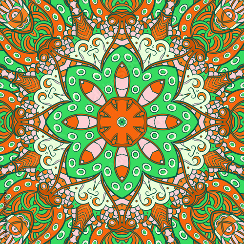 Seamless tile texture. Tracery mehndi design image. Ethnic doodle art. Curved doodling picture. Vector