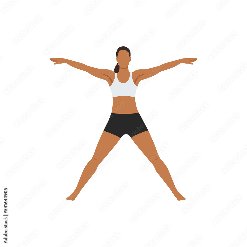 Woman doing Five Pointed Star Pose, Star Pose, Utthita Hasta Padasana. Utthita Tadasana. Flat vector illustration isolated on white background Woman doing Five Pointed Star Pose, Star Pose, Utthita Hasta Padasana. Utthita Tadasana. Flat vector illustration isolated on white background