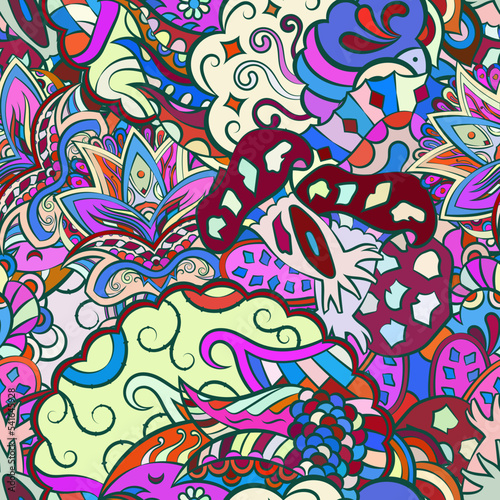 Tracery seamless pattern. Mehndi design. Ethnic doodle texture. Curved doodling background. Vector