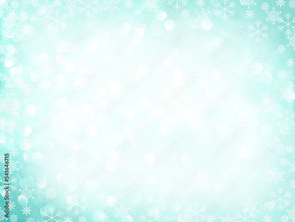 abstract turquoise background with bokeh and snowflakes abstract turquoise background with bokeh and snowflakes