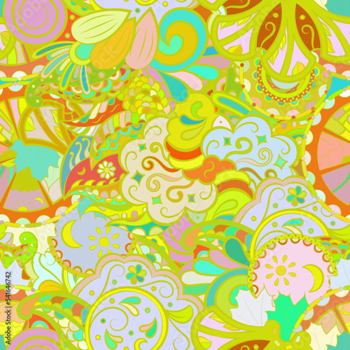 Tracery seamless pattern. Mehndi design. Ethnic doodle texture. Curved doodling background. Vector