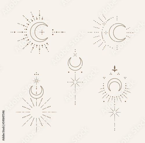 Set of mystical moon line art