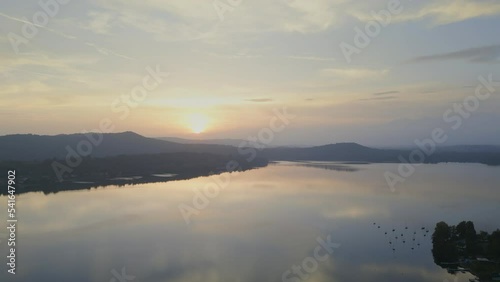 Aerial shot of Viverone Lake at Sunset - Biella, Italy photo