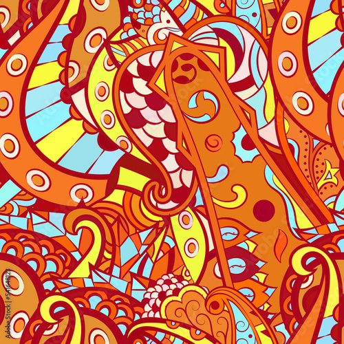 Tracery seamless pattern. Mehndi design. Ethnic doodle texture. Curved doodling background. Vector