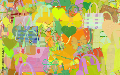 Background pattern abstract seamless design texture. Theme is about small, embellishment, ribbons, hearts, luxury, leather, Laptop Backpack, love, adornment, store, office, fashion, Tote