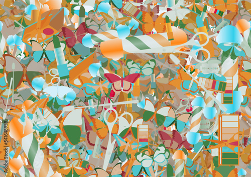 Background pattern abstract seamless design texture. Theme is about nail polish, Pipevine, various, exotic, tones, art, hairdressing, colorful, repeat, makeup, comb, wing, summer, barber