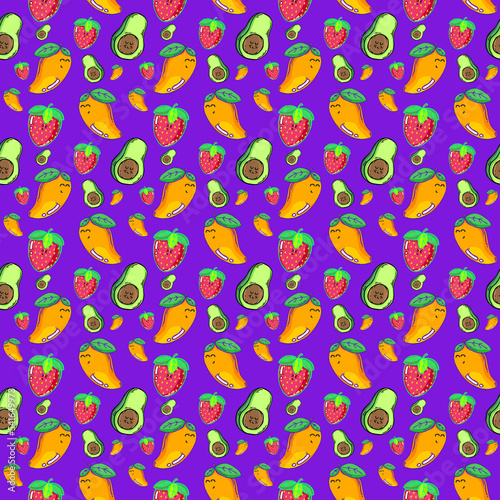 Fruits Cartoon Pattern Clipart ( mango - strawberry - avocado )