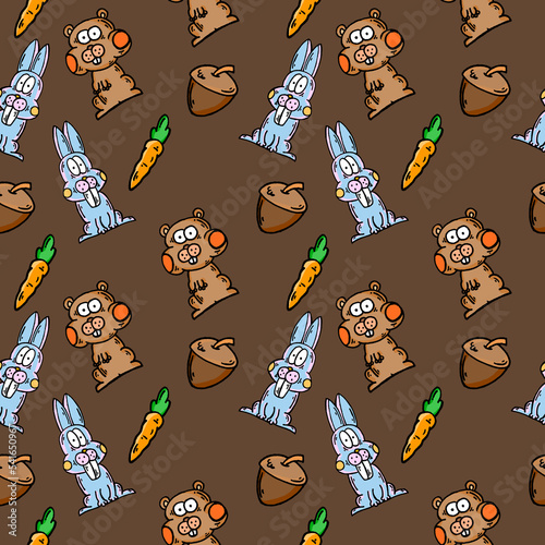 Rabbits and Squirrels Cartoon Pattern Clipart photo