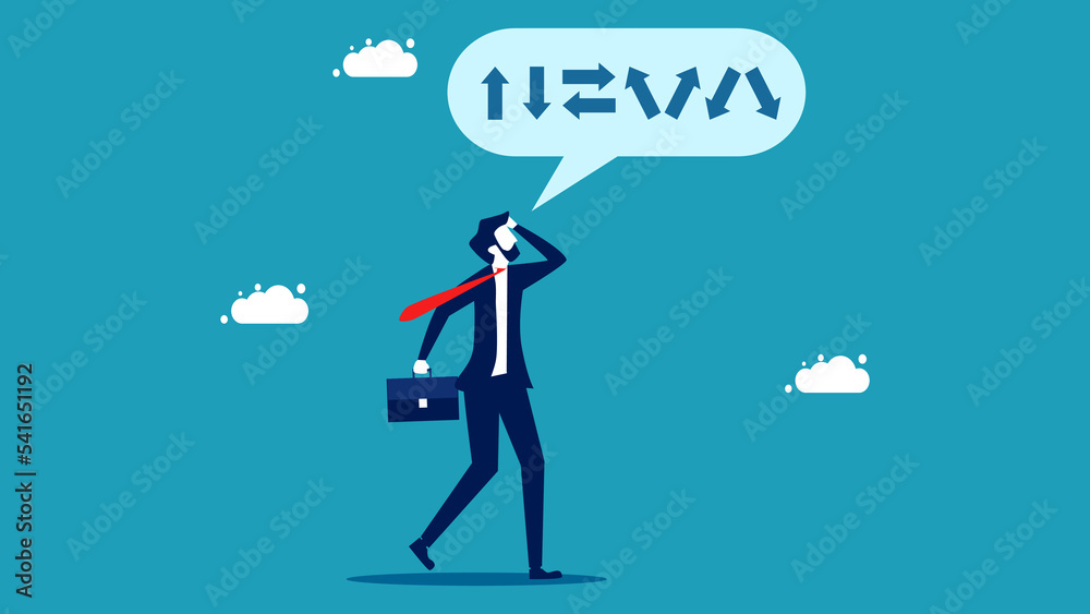 Choose the right path. The businessman decides which way to go. vector illustration eps