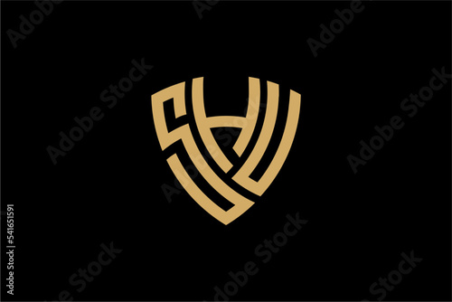 SHU creative letter shield logo design vector icon illustration