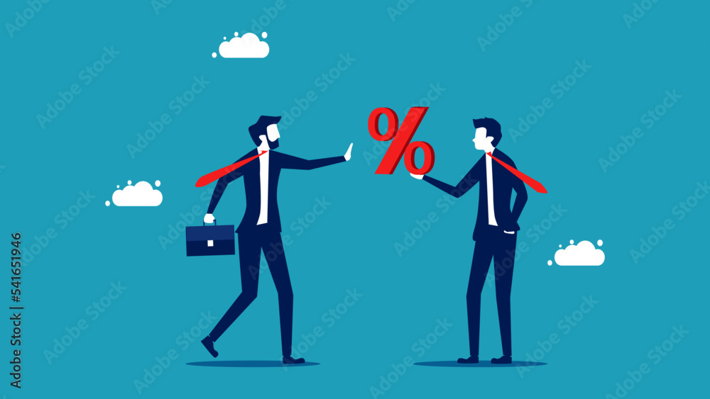 reject interest rates. business people do not accept percentage signs vector