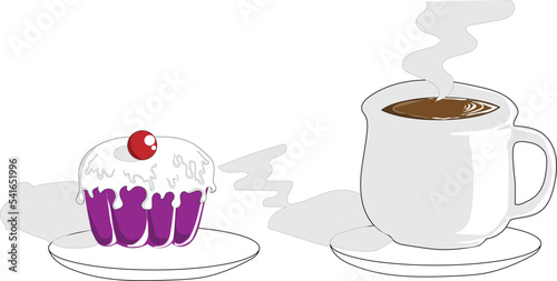 vector snacks in the afternoon tea and cake with cream and cherries on top