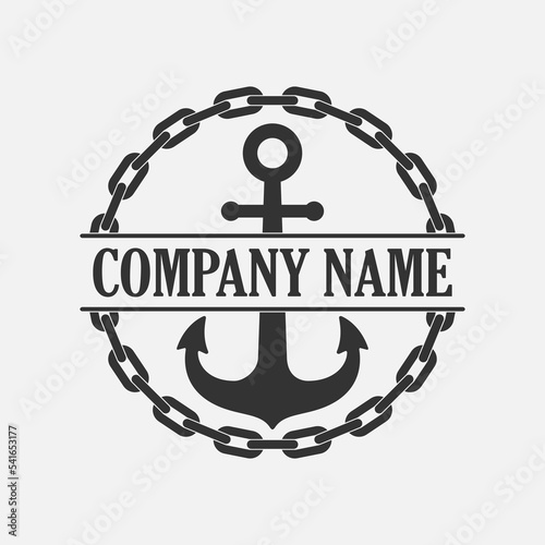Company graphic symbol. Anchor in the framing from chain isolated sign on white background. Design logo template. Vector illustration
