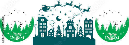 Santa claus riding deer design with moonlight in background.Night christmast with santa claus and deer silhouette.Santa claus background vector photo