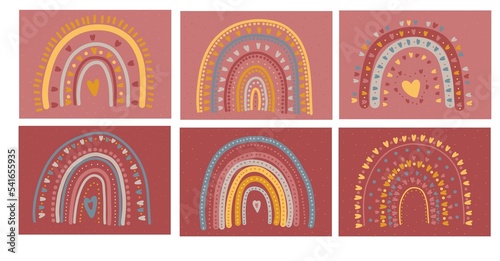 Valentine's day cards with rainbow on pink background