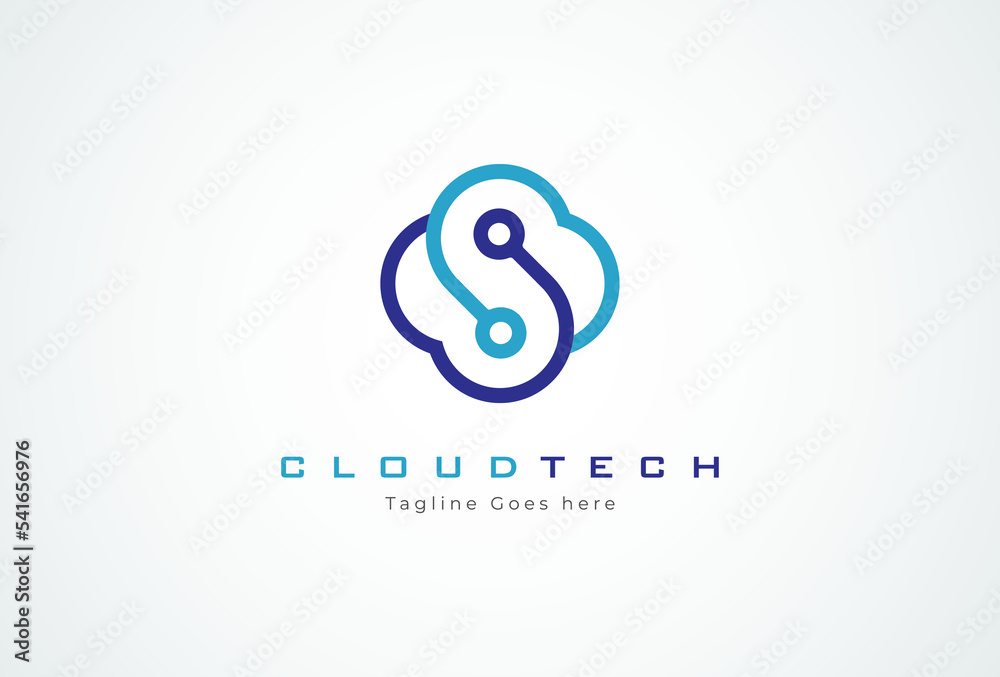 Cloud technology logo,  letter S with cloud combination, usable for technology, brand and company logos, flat design logo template element, vector illustration