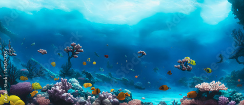 Fotografiet Artistic concept illustration of a underwater coral landscape, background 3d illustration