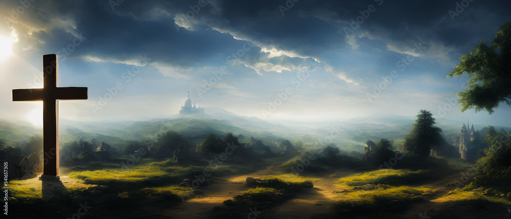Obraz premium Artistic concept illustration of a holy cross, background illustration.