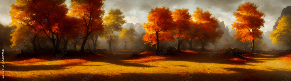 Artistic concept painting of a autumn panoramic landscape, background illustration
