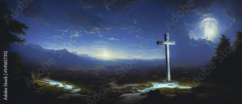 Artistic concept illustration of a holy cross, background illustration. photo