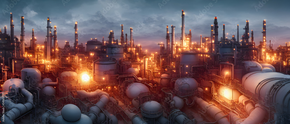Fototapeta premium Artistic concept illustration of a aerial oil refinery, background illustration.