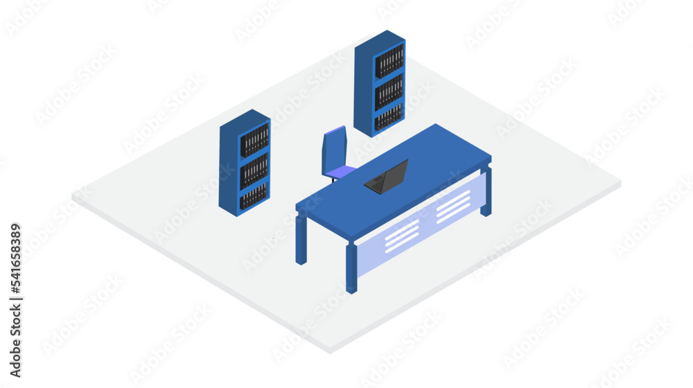 Flat isometric 3d workspace concept vector. Laptop, tablet, desktop computer, Office workplace vector isometric concept illustration. Work table composition with table, chair, books, desktop Flat isometric 3d workspace concept vector. Laptop, tablet, desktop computer, Office workplace vector isometric concept illustration. Work table composition with table, chair, books, desktop