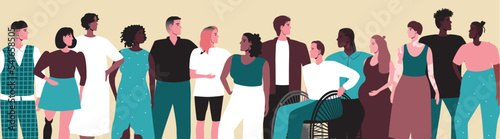 Group of diverse people together, flat vector stock illustration isolated, multicultural and multiracial society
