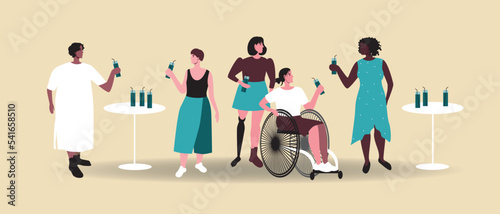 Feminist party with diverse women isolated, flat vector stock illusion as holiday with cocktails and fun of inclusive people