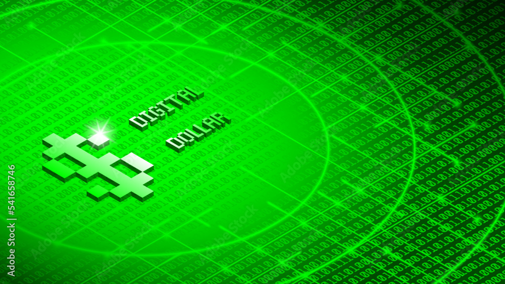 Vector bright glowing 3d digital dollar currency symbol on the