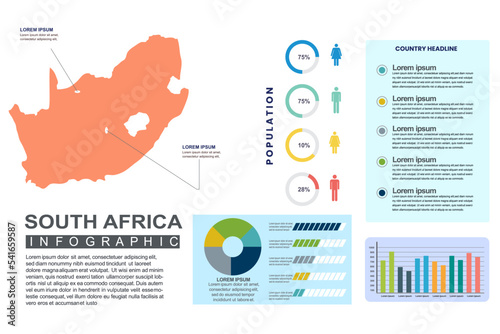 South Africa detailed country infographic template with world population and demographics for presentation, diagram. vector illustration.