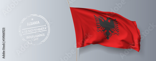 Albania happy independence day greeting card, banner with template text vector illustration