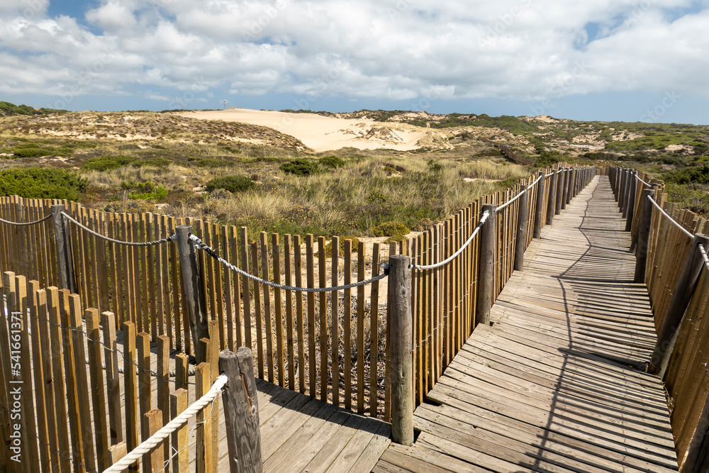 Obraz premium Guincho wooden pathway through the sand dunes
