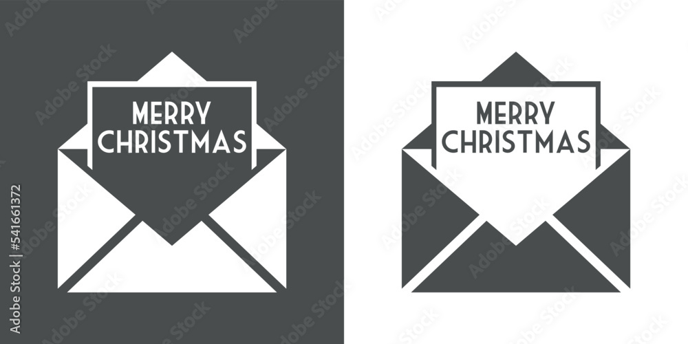 Logo con frase Merry Christmas en carta en sobre de correo en fondo gris y fondo blanco Logo con frase Merry Christmas en carta en sobre de correo en fondo gris y fondo blanco