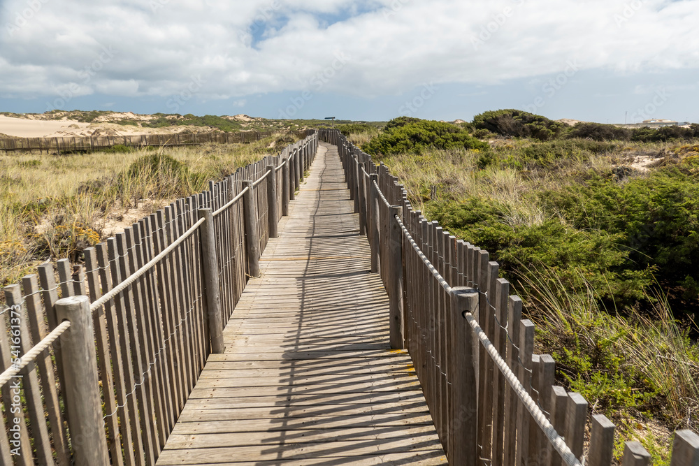 Guincho wooden pathway through the sand dunes