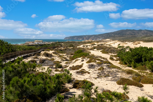 Guincho wooden pathway through the sand dunes