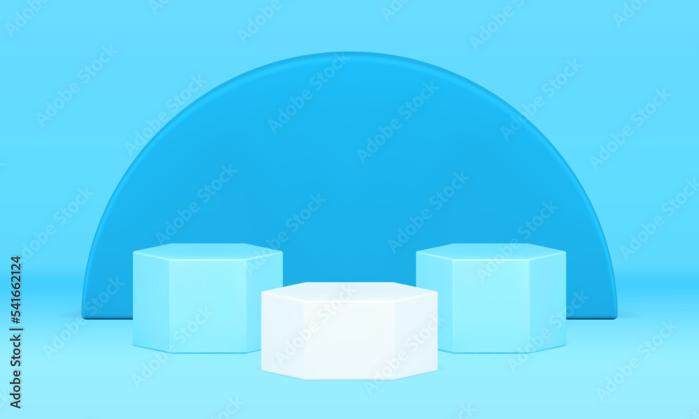 Blue pedestal showcase geometric 3d background exhibition display hexagon semicircle podium vector Blue pedestal showcase geometric 3d background exhibition display hexagon semicircle podium vector