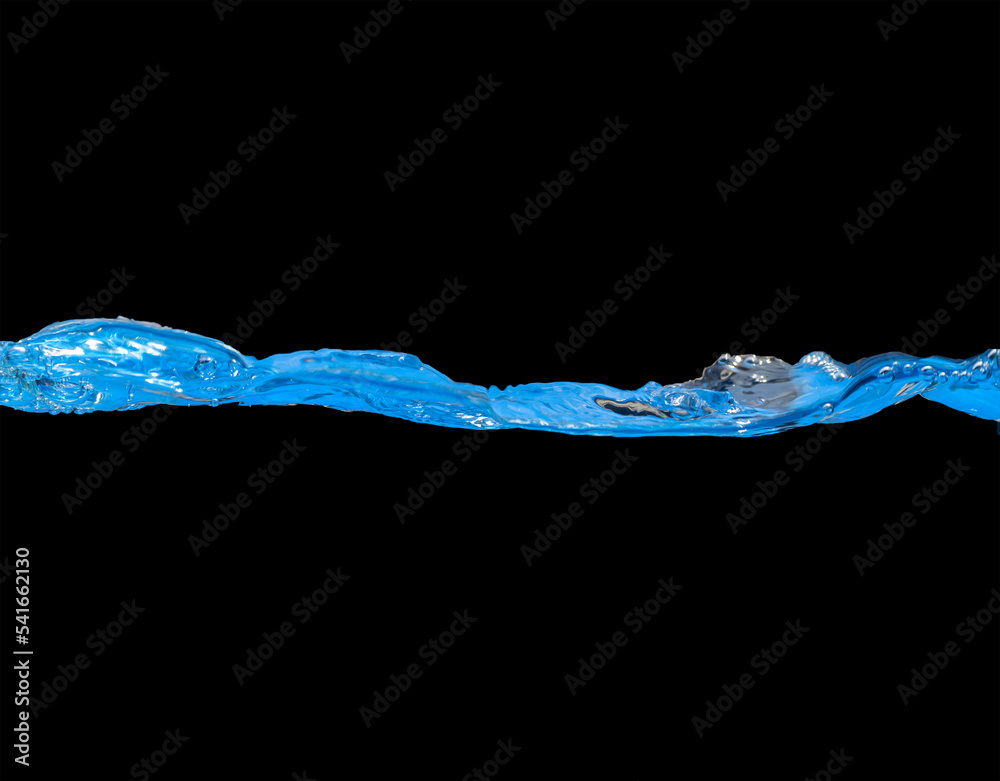 Blue Water waves and air bubbles. black background, copy space above and below. clipping path