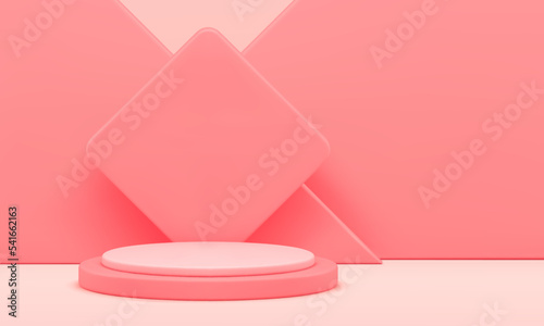 Pink advertising cylinder step podium 3d background geometric showcase realistic vector illustration