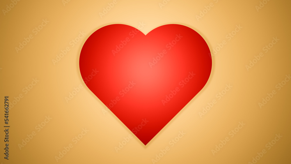 Red heart on golden background with copy space for text