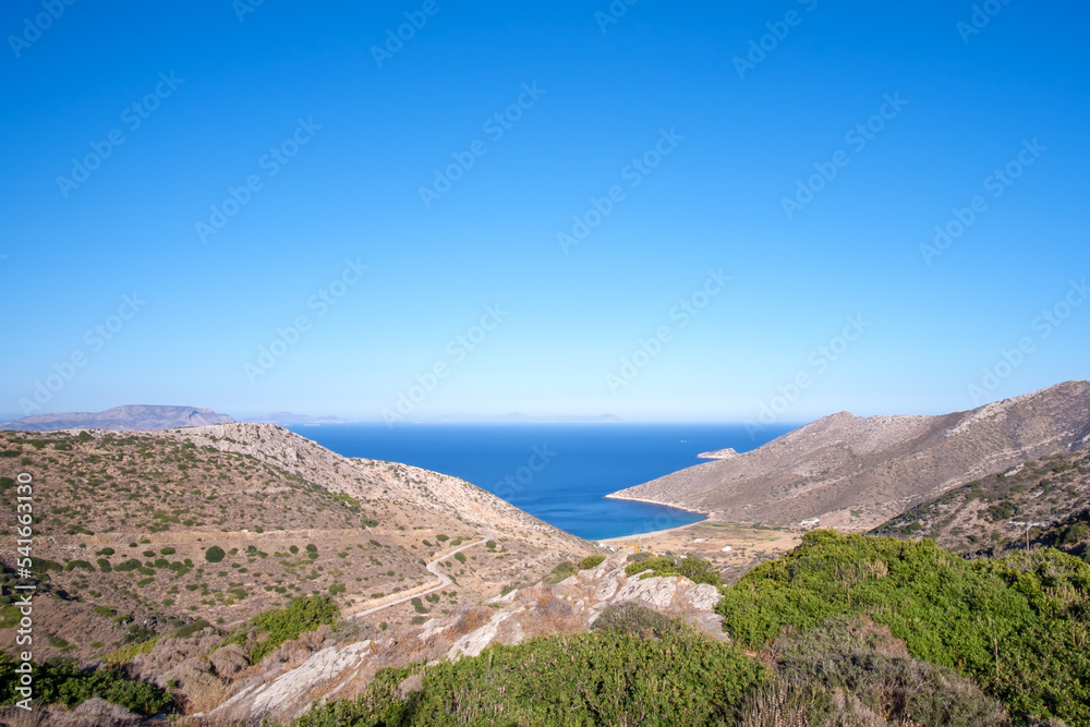Panoramic view of the beautiful beach of Agia Theodoti on the island of Ios Greece