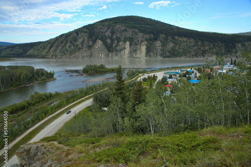 View of the junction of Klondike River and Yukon-Kuskokwim Delta from Crocus Bluff Trail in Dawson,Yukon,Canada,North America
 photo