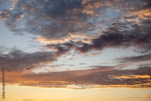 Dramatic sky with gray clouds and blue sky background