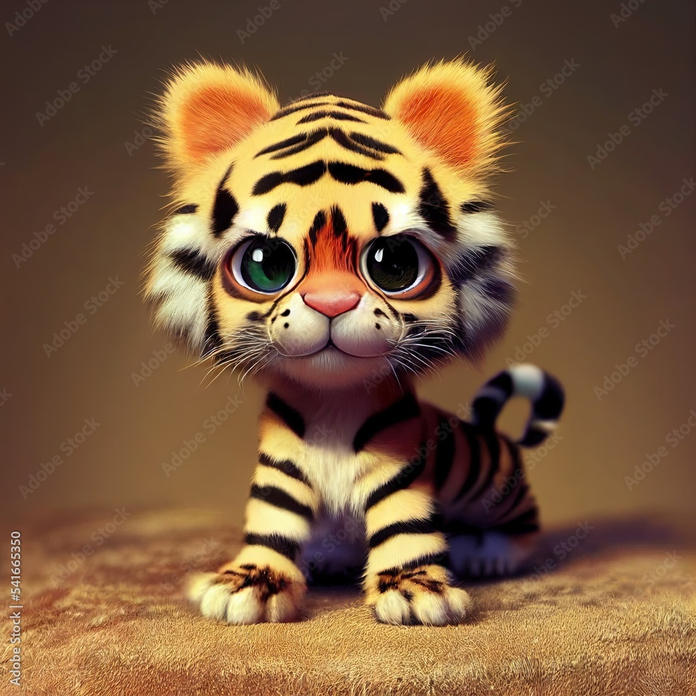 Fototapeta premium Cute tiger character, wild animal mascot. Happy baby tiger