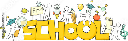 School poster with doodle students and teachers