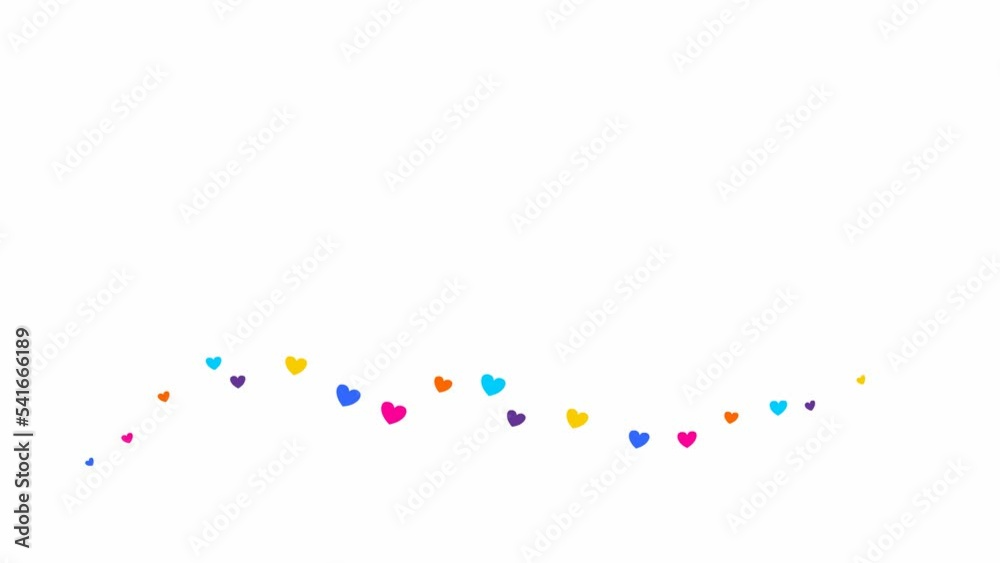 Animated colorful hearts fly from left to right. A wave of flying hearts. Vector illustration isolated on the white background. Animated colorful hearts fly from left to right. A wave of flying hearts. Vector illustration isolated on the white background.