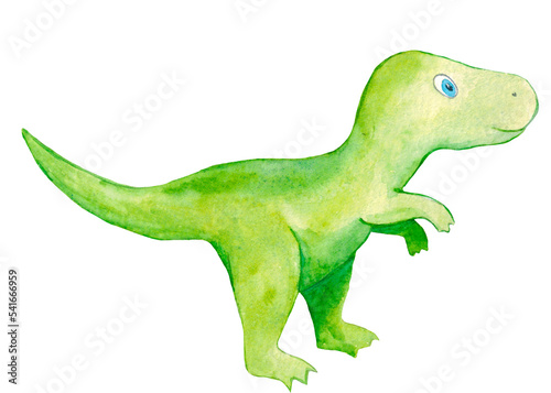 Cute Dinosaur raptor tyrannosaurus. Hand painted dinosaurs isolated on white background. Watercolor. Sample. Hand drawing. Clipart. © aksinyalady